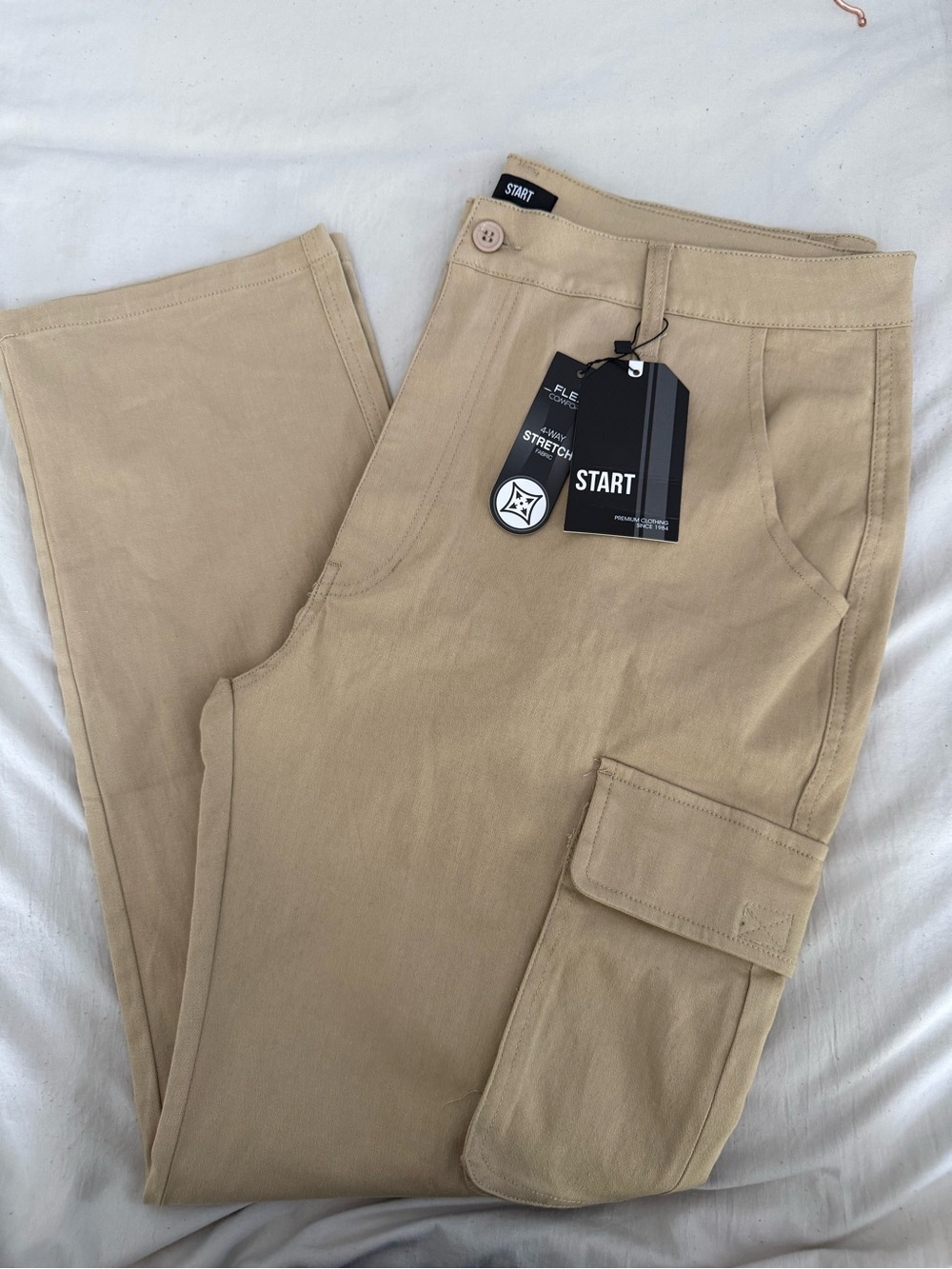 START Men’s Khaki Cargo Pants‎ Size 38 Flex Comfort Stretch Utility Casual NWT